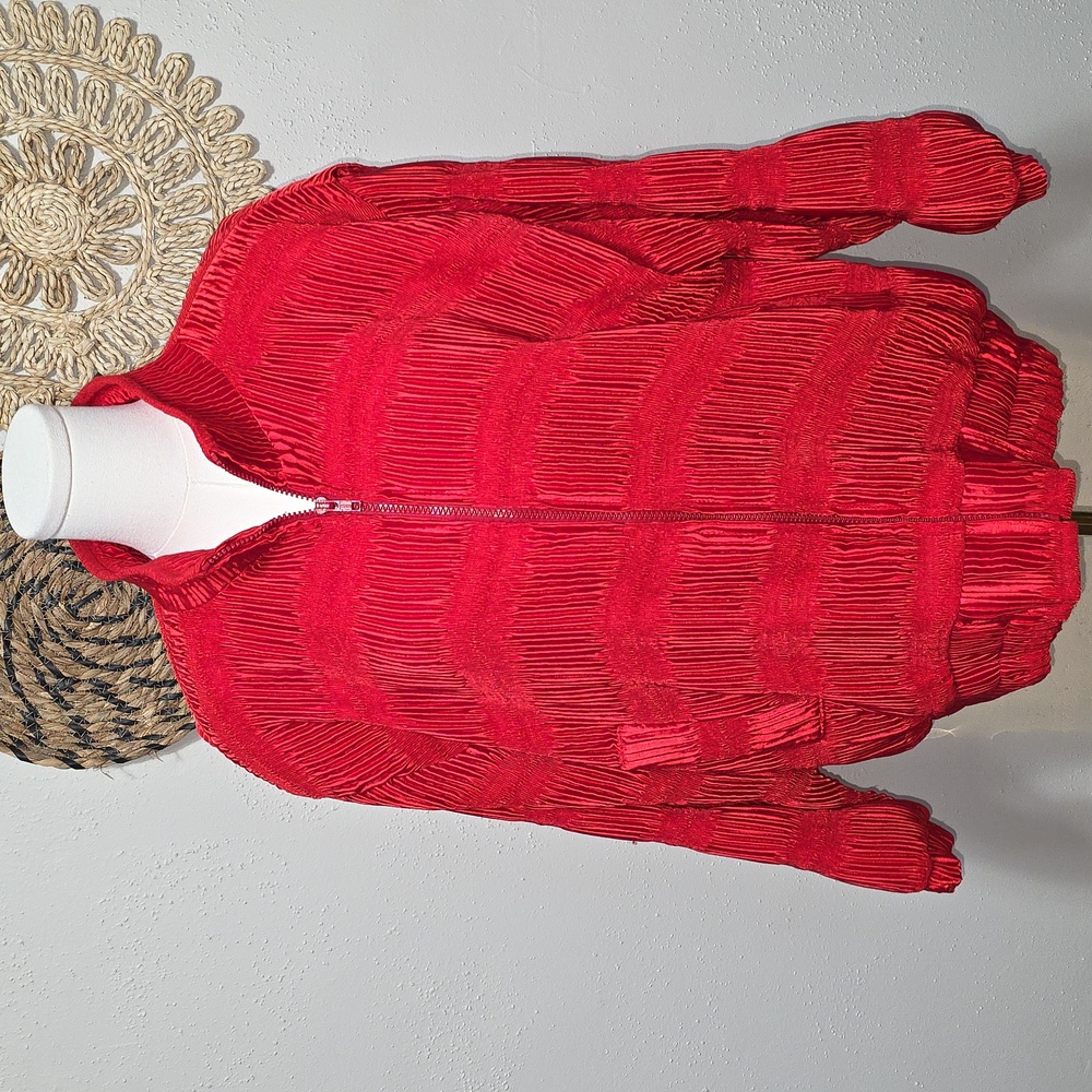 Vintage Valentina Red Silky Ruched Luxury Old Money Track Light Jacket Women OS